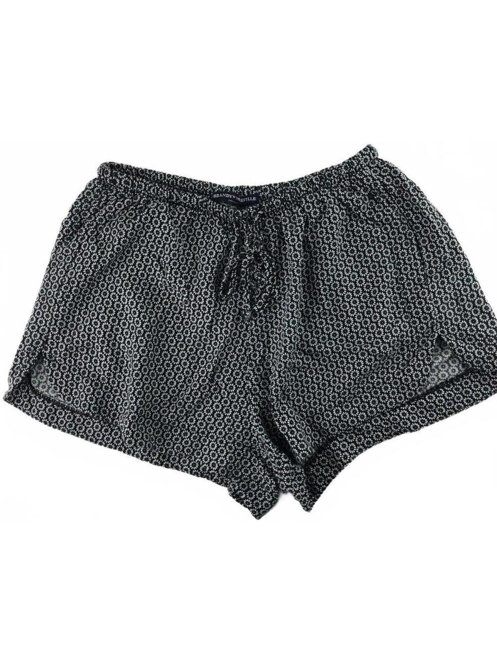 Brandy Melville Black & White Floral Print Pull On Drawstring Shorts Summer O/S